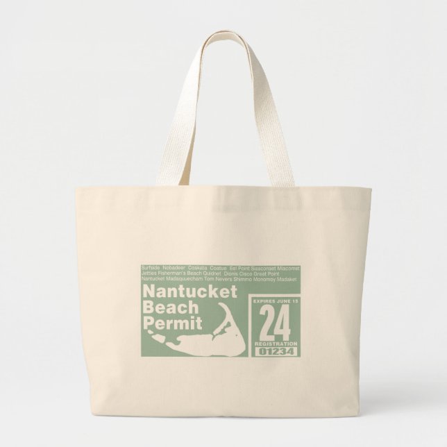 Nantucket Beach Permit 2024 green Large Tote Bag (Front)