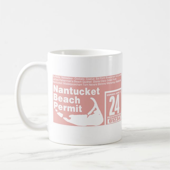 Nantucket Beach Permit 2024 salmon Coffee Mug (Left)