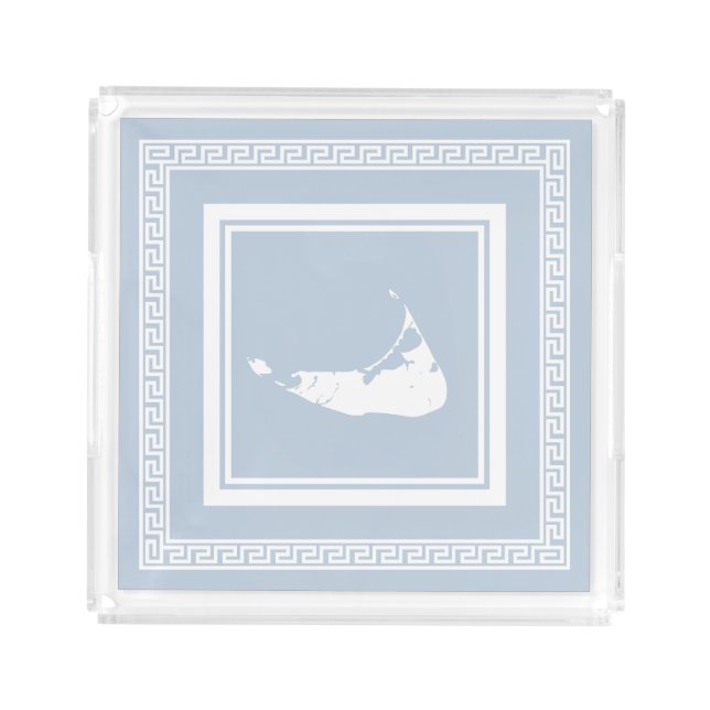 Nantucket Blue and White Greek Key Acrylic Tray (Front)