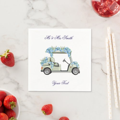 Nantucket Blue Floral Golf Cart Wedding Napkin