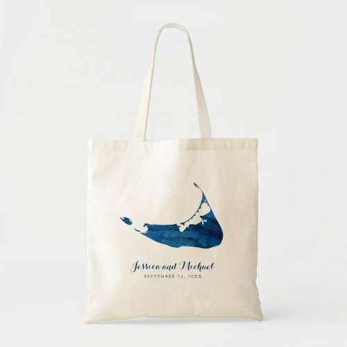 Nantucket Blue Watercolor Map Wedding Guest Tote Bag