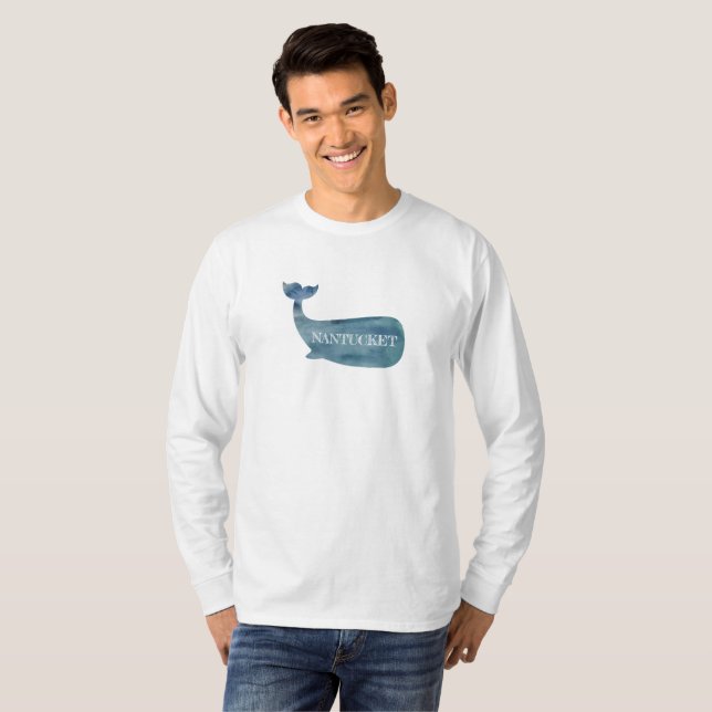 Nantucket Blue Whale Beach Long Sleeve T-Shirt (Front Full)