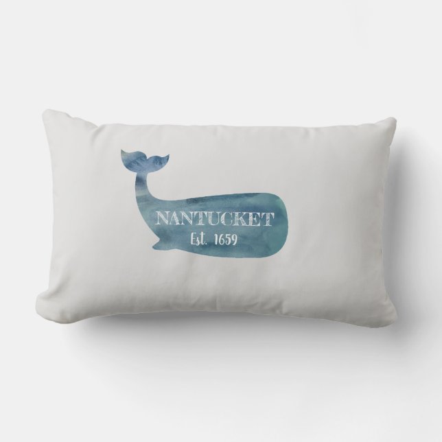 Nantucket Blue Whale Beach Lumbar Pillow (Front)