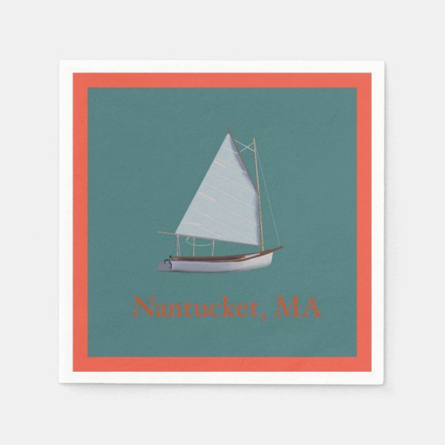 Nantucket Cat Boat. Sailboat Cocktail Napkins.  Na Napkins (Front)