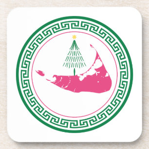 Nantucket Christmas Stroll Ornament w Tree Beverage Coaster