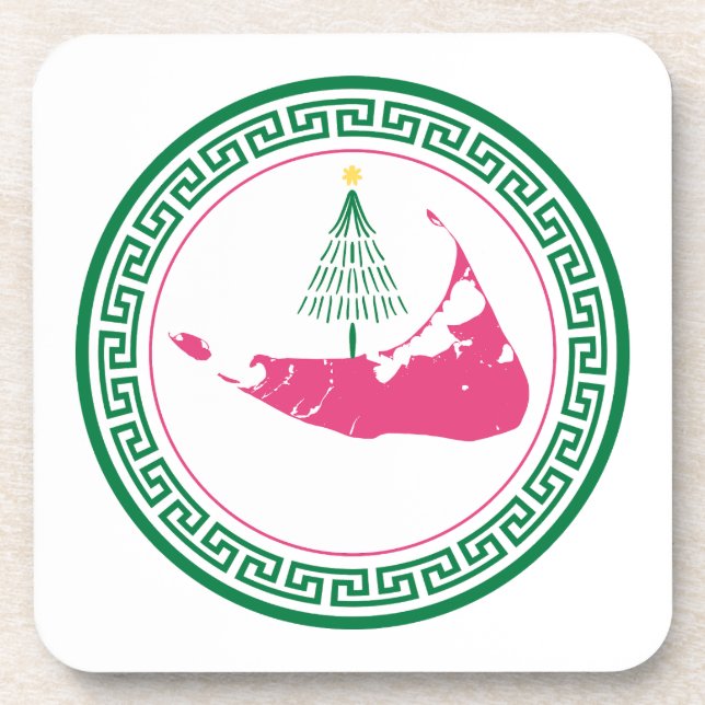 Nantucket Christmas Stroll Ornament w Tree Beverage Coaster (Front)