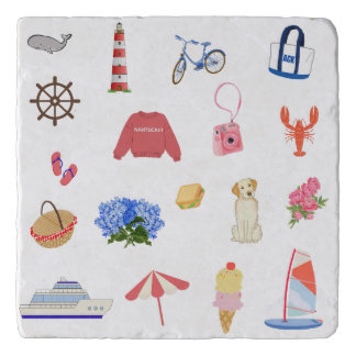 Nantucket Coastal Icons Watercolor Stone Coaster