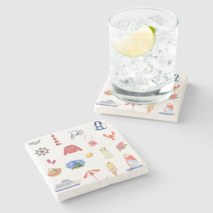 Nantucket Coastal Icons Watercolor Stone Coaster
