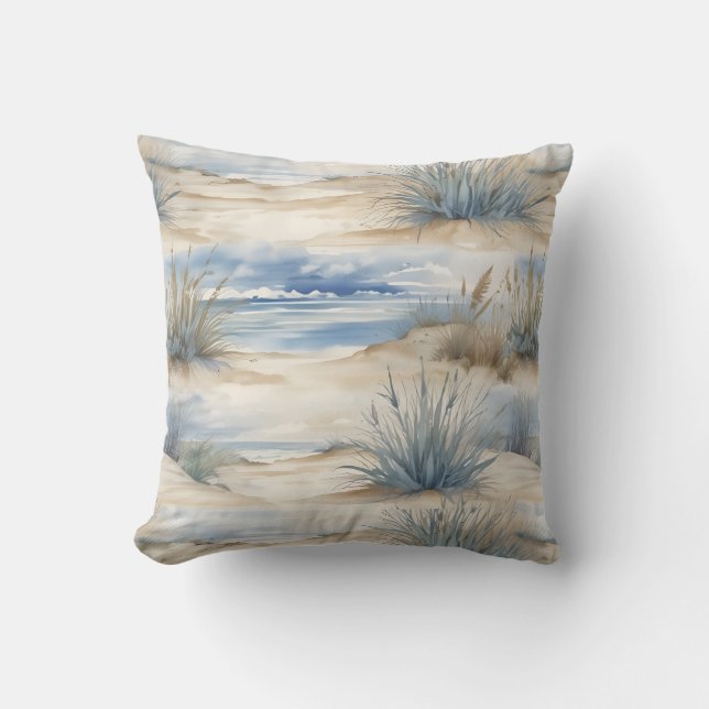 Nantucket design beach watercolor art throw pillow (Front)