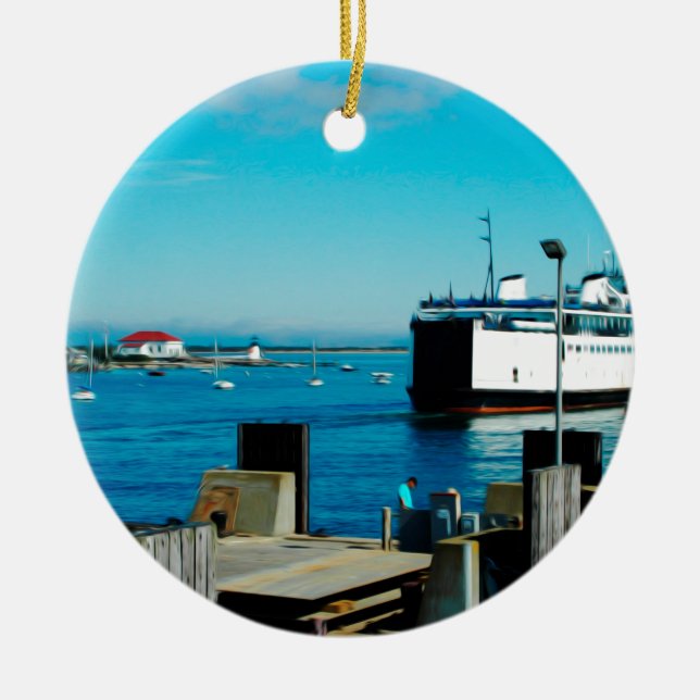 Nantucket Ferry Ceramic Ornament (Front)