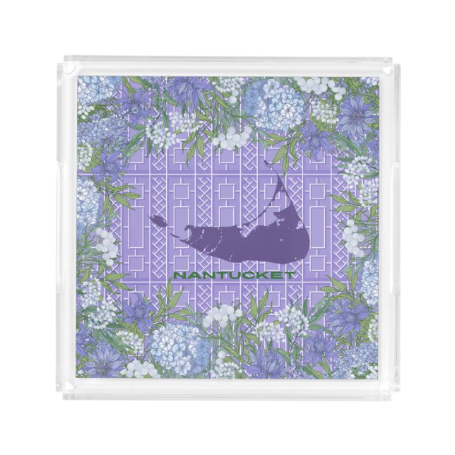 Nantucket Floral Tray (Blue/Purple Hydrangea etc) (Front)