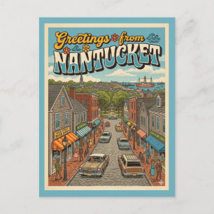 Nantucket Greetings Vintage Style Postcard