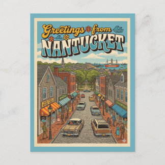 Nantucket Greetings Vintage Style Postcard