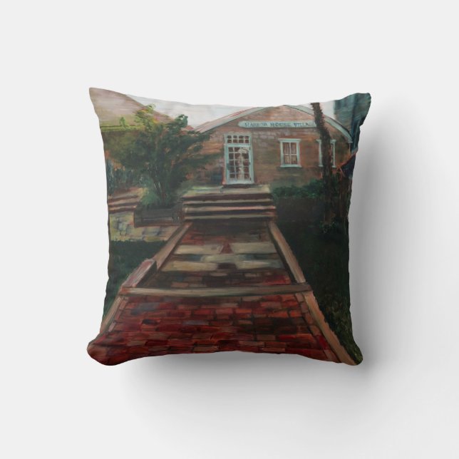 Nantucket Harbor House Village Painting Pillow (Front)