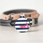 Nantucket Heart Pet ID Tag<br><div class="desc">Let your furry friend show some home town pride with this cute Nantucket pet ID tag. Design features a white silhouette map of the island of Nantucket in pink with a white heart inside, on a preppy navy blue and white stripe background. Add your pet's name and contact information to...</div>
