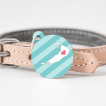 Nantucket Heart Pet ID Tag<br><div class="desc">Let your furry friend show some home town pride with this cute Nantucket pet ID tag. Design features a white silhouette map of the island of Nantucket with a pink heart inside, on a tone on tone turquoise stripe background. Add your pet's name and contact information to the back in...</div>