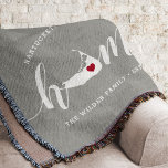 Nantucket Home Town Personalized Throw Blanket<br><div class="desc">Show some hometown pride with this cute rustic gray throw blanket featuring "home" in white calligraphy script lettering with a silhouette map of Nantucket standing in for the letter "O." A red heart illustration inside the state map completes the design; you can change the position of the heart to your...</div>