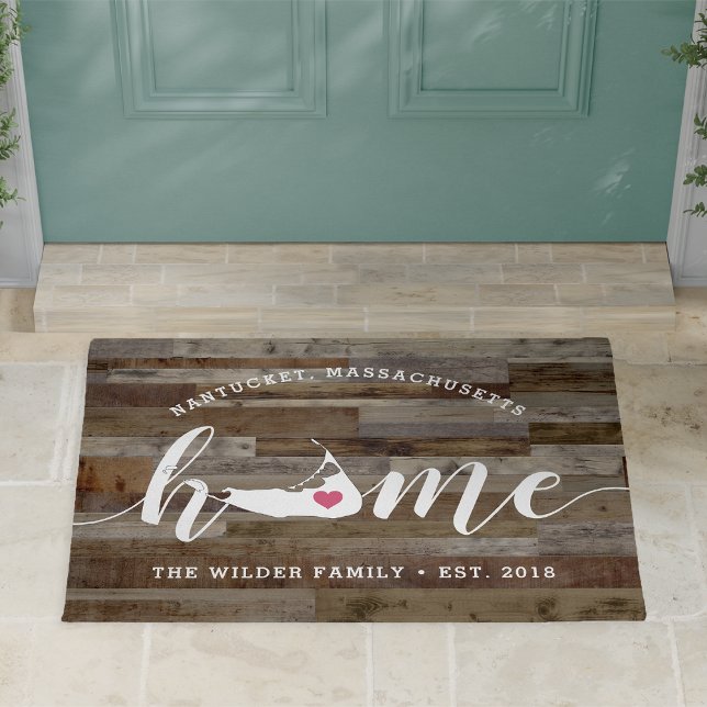 Nantucket Home Town Personalized Wood Look Doormat (Creator Uploaded)