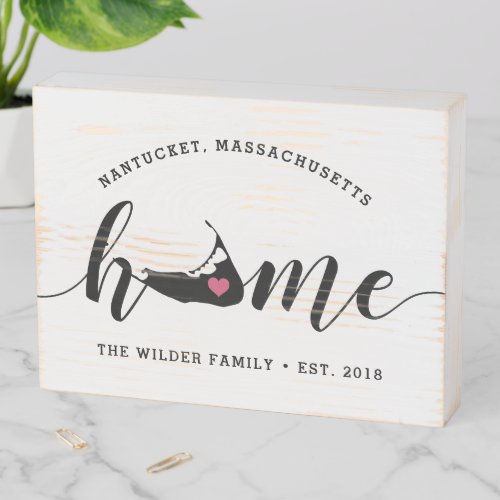 Nantucket Hometown Rustic Family Name Wooden Box Sign