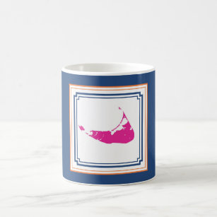 Nantucket Island Coffee Mug in Blue, White, Pink