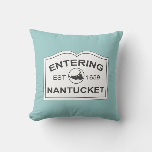 Nantucket Island Est 1659 with Map in Aqua Teal Throw Pillow