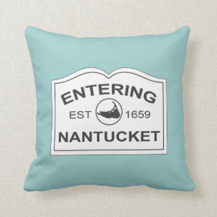 Nantucket Island, Est 1659 with Map in Aqua Teal Throw Pillow