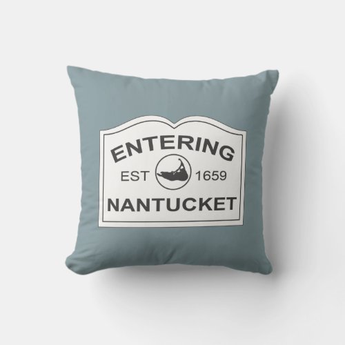 Nantucket Island Est 1659 with Map in Denim Blue Throw Pillow