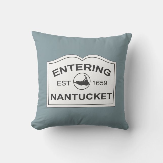 Nantucket Island, Est 1659 with Map in Denim Blue Throw Pillow (Front)