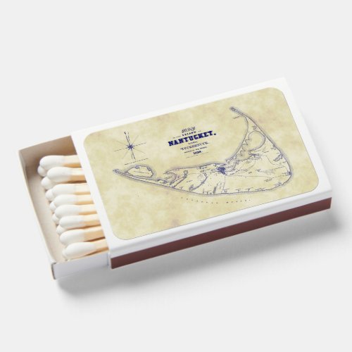 Nantucket Island MA TeaStain Vintage Map Navy Blue Matchboxes