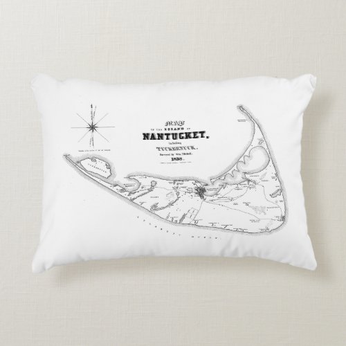 Nantucket Island MA Vintage Map Black Decorative Pillow