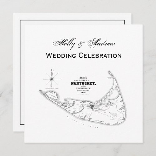 Nantucket Island MA Vintage Map Black Invitation