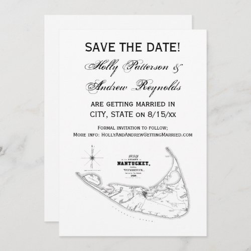 Nantucket Island MA Vintage Map Black Invitation