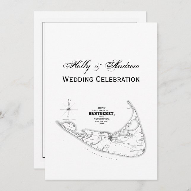 Nantucket Island MA Vintage Map Black Invitation (Front/Back)
