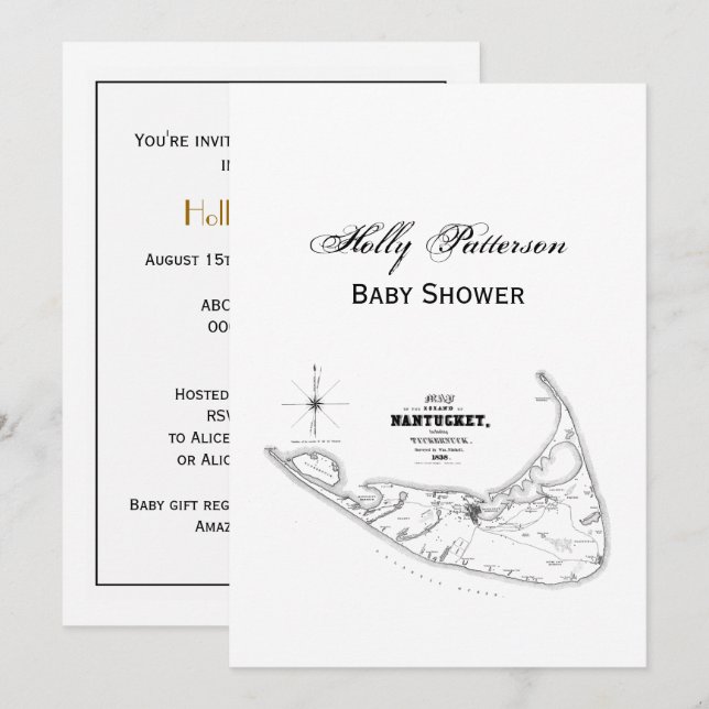 Nantucket Island MA Vintage Map Black Invitation (Front/Back)