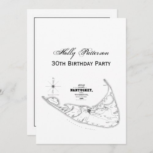 Nantucket Island MA Vintage Map Black Invitation