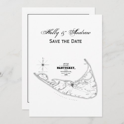 Nantucket Island MA Vintage Map Black Invitation