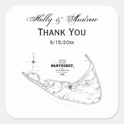 Nantucket Island MA Vintage Map Black Square Sticker