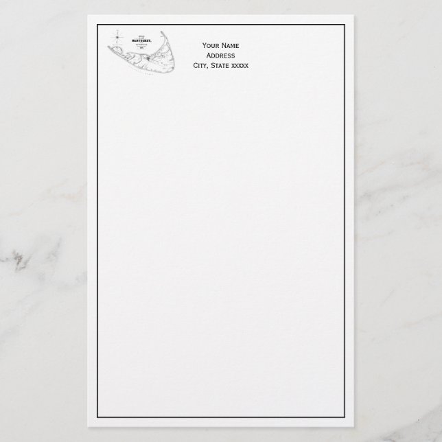 Nantucket Island MA Vintage Map Black Stationery (Front)