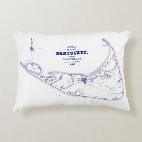 Nantucket Island MA Vintage Map Navy Blue Accent Pillow