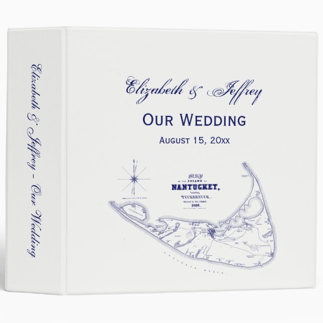 Nantucket Island MA Vintage Map Navy Blue Binder (Front/Spine)