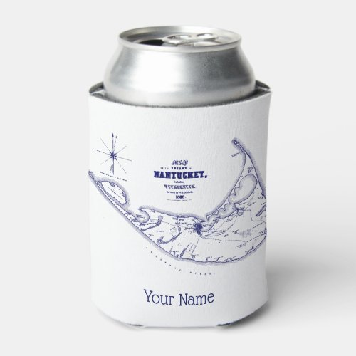 Nantucket Island MA Vintage Map Navy Blue Can Cooler