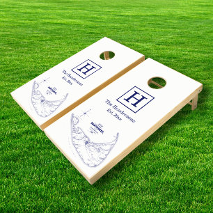 Nantucket Island MA Vintage Map Navy Blue Cornhole Set