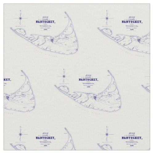 Nantucket Island MA Vintage Map Navy Blue Fabric