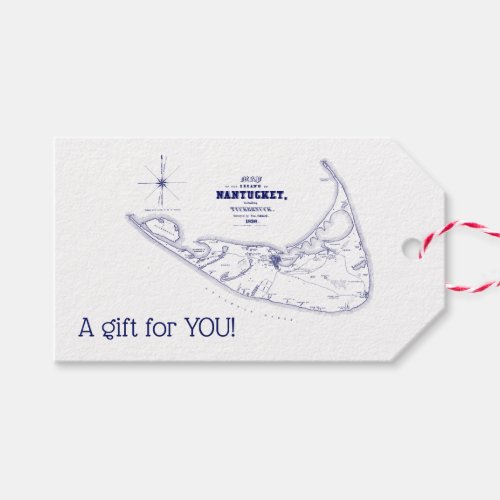 Nantucket Island MA Vintage Map Navy Blue Gift Tags