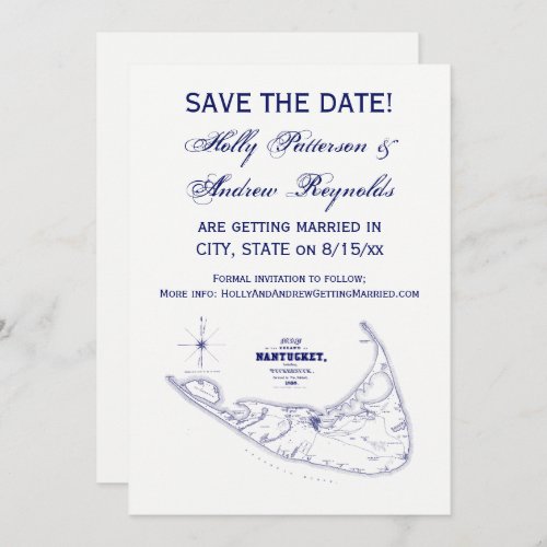 Nantucket Island MA Vintage Map Navy Blue Invitation