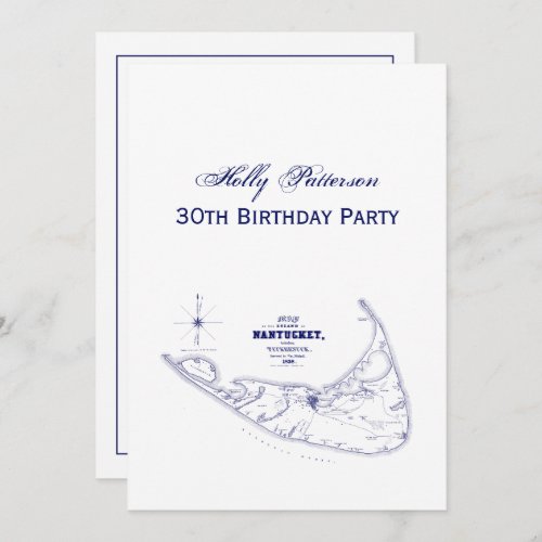 Nantucket Island MA Vintage Map Navy Blue Invitation