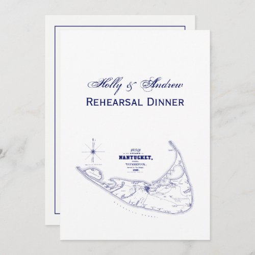 Nantucket Island MA Vintage Map Navy Blue Invitation