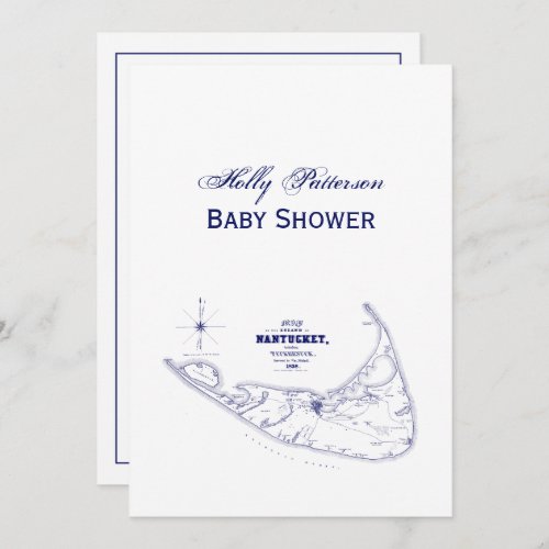 Nantucket Island MA Vintage Map Navy Blue Invitation