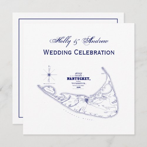 Nantucket Island MA Vintage Map Navy Blue Invitation