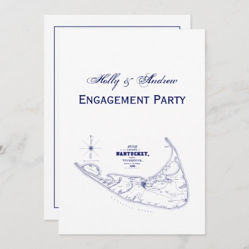 Nantucket Island MA Vintage Map Navy Blue Invitation